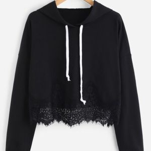 Cropped lace hem sweater